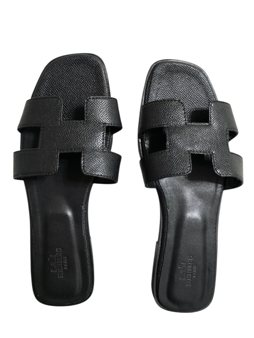 Hermes Black Leather Oran Slide Sandals Size 39 - Picture 3 of 14